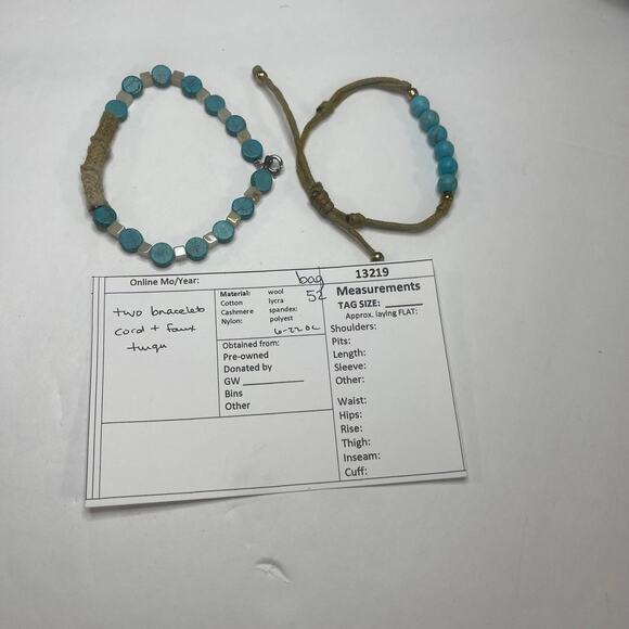 Pair of boho bracelets brown cord with dyed turquoise blue colored stones boho - Picture 11 of 11